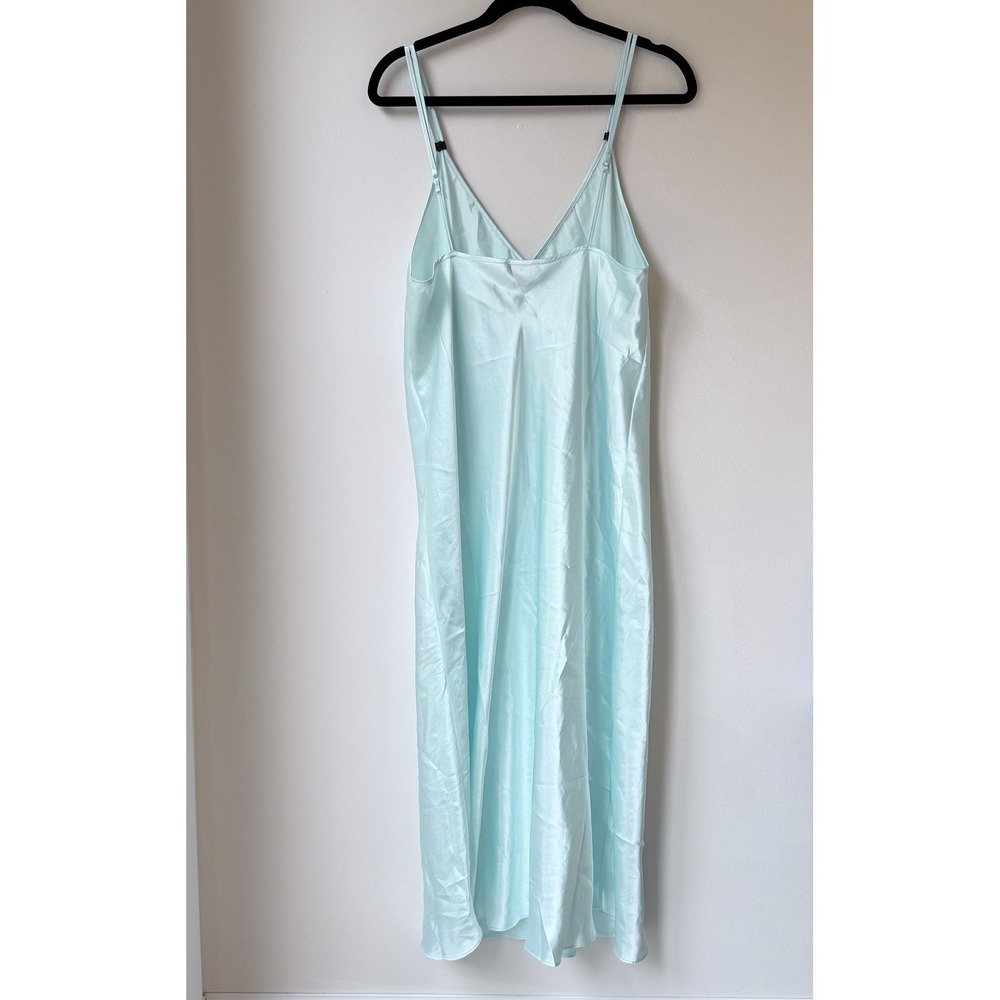 Jones New York Turquoise Satin Slip Dress Gown Large Blue Coquette Fairy Midi - Picture 2 of 6